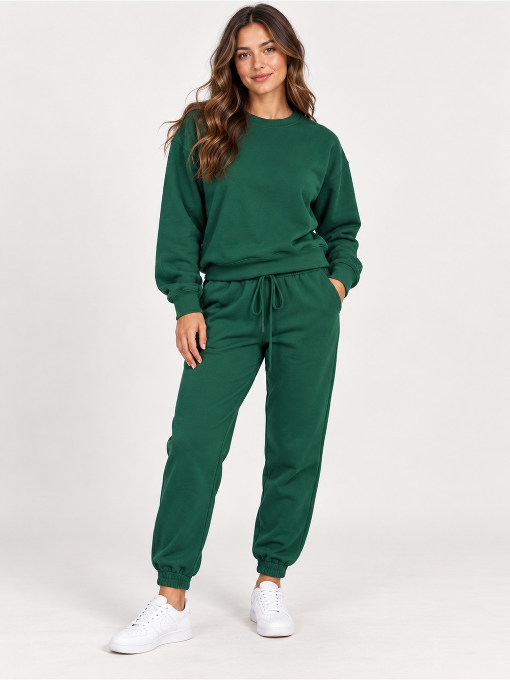 Zenana Forest Green Crewneck Sweatshirt & Jogger Set